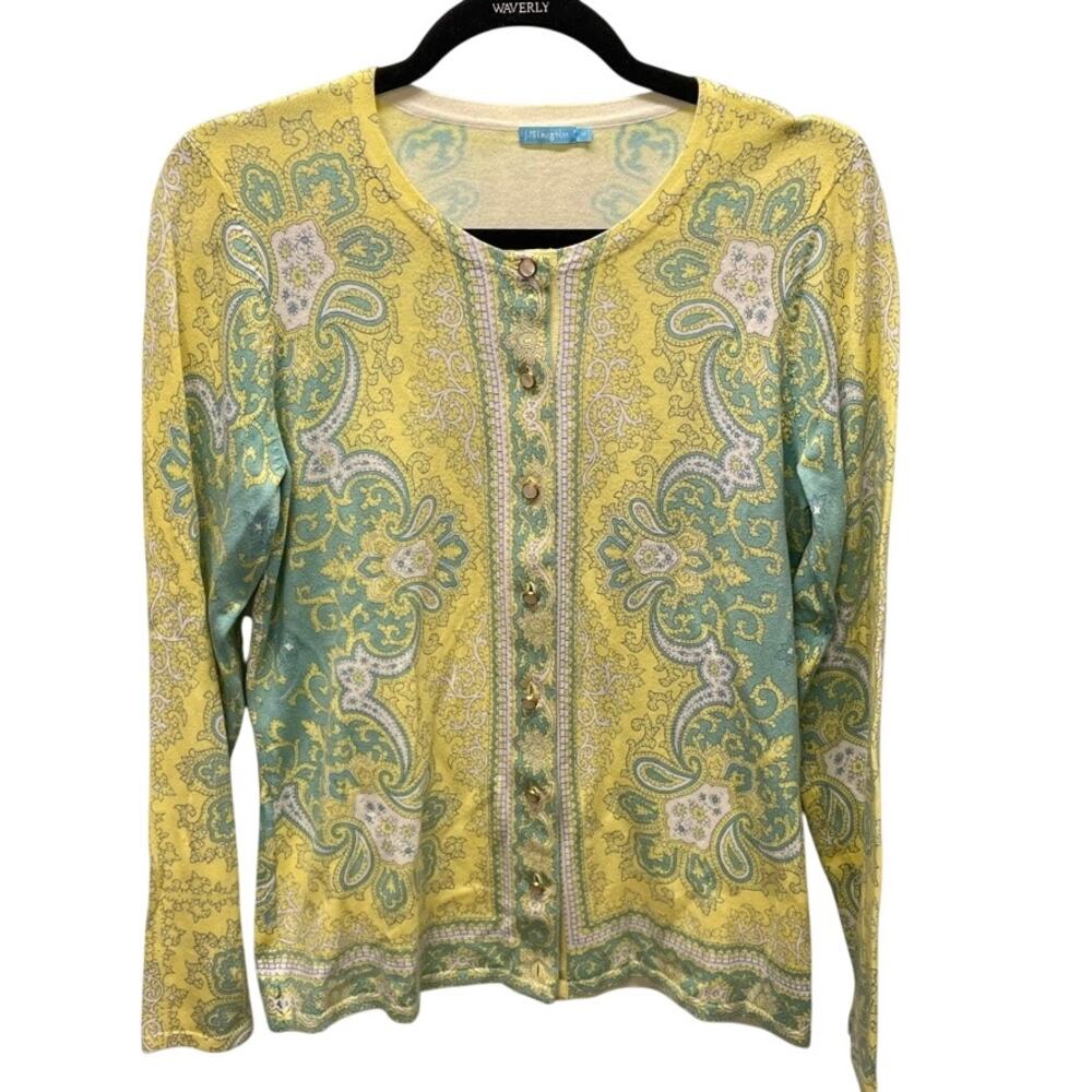 J. McLaughlin Cardigan Yellow Green Button Front Cotton M